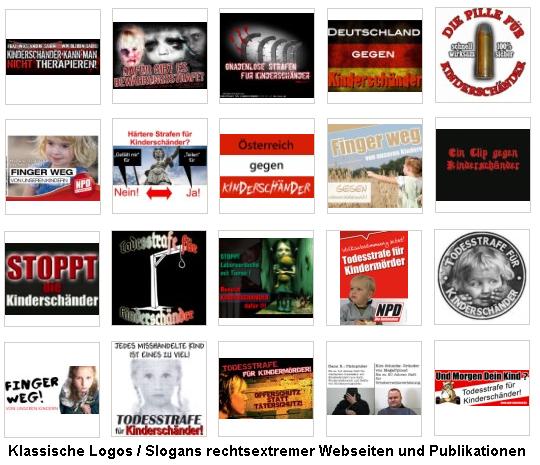 Klassische Logos und Slogans rechtsextremer Propagandaseiten